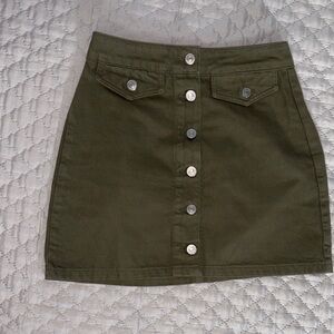 Topshop MOTO Olive Button-Front Mini Skirt